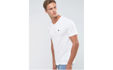 Slim Fit T-Shirt V-Neck Logo in White